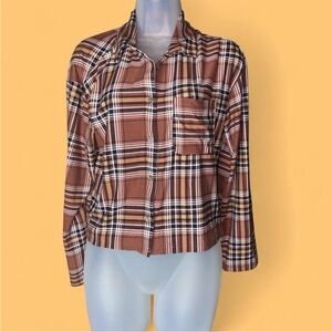 Jolie & Joy Plaid Button Down Crop Top M